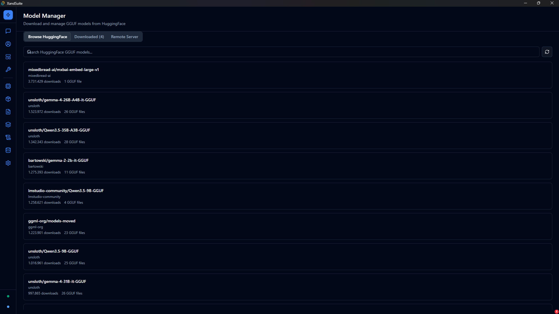 XandSuite Model Manager — HuggingFace Browser